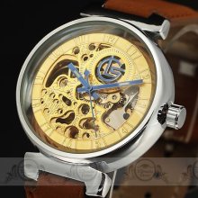 Steampunk Golden Dial Skeleton Men Women Dress Auto Mechanical Wristwatch Reloj