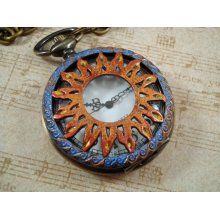 Steampunk Pocket Watch Necklace - Fire & Water - Men's Accessories by Split Personality Designs