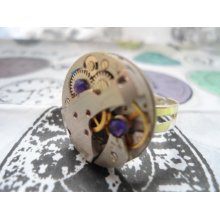 Steampunk Purple Velvet Watch Movement Ring