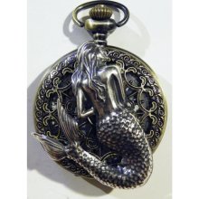 Steampunk Silver Mermaid Pocket Watch Necklace or Chain Fob