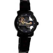 Steinhausen Men's Metal Automatic Bridge Black Dial Watch (Black/Black)