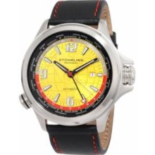 Stuhrling Original 285L.3315618 Silvertone Case with Yellow Dial and Red Stitched Black Leather Strap