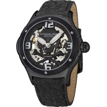 Stuhrling Original Watches Men'S Black Dial Black Leather Black Leath