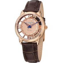 Stuhrling Original Watches Women's Rose Tone Dial Brown Leather Brown