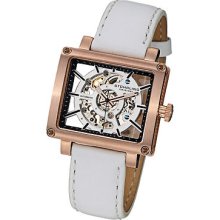 Stuhrling Original Women's Lady Axis Automatic White Leather Strap Watch