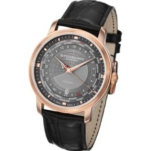 Stuhrling Prestige 383 334569 Swiss Quartz Traveler World Time Date Mens Watch