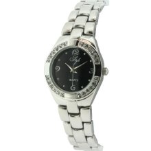 Style Ladies Silver Tone Bracelet Watch With Black Dial