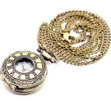 Stylish Roman Bronze Alloy Pocket Watch with Necklace Chain