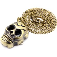 Stylish Skull Head Alloy Bronze Pocket Watch