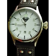 Superman Jumbo Pilot White Dial Quartz Watch - DC Comics - Super-fast