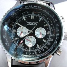 Supper Dial 6hands Mens Auto Mechnical Watch Leather Wrist Watch Chrono