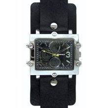 Surface Mens' Black Leather Watch with Square Multi Dials - A CLASSIC