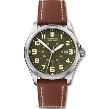 Swiss Army Victorinox In Box Army Green Dial Leather 241309 Free Gift