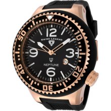 Swiss Legend Men's Neptune Black Dial Rose Gold Tone Case Black Silico