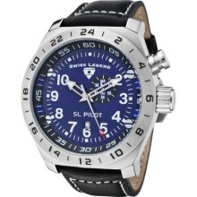 Swiss Legend Men's Quartz Watch With Blue Dial Analogue Display And Black Leather Strap Sl-22827-03