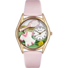 Tennis Female Pink Leather And Goldtone Watch ...