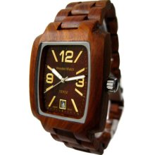 Tense Wood Mens Jumbo Rectangle Sandalwood Wood Watch - Dark Bracelet - Dark Dial - J8102SQR-G