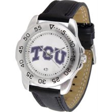 Texas Christian Horned Frogs TCU Mens Leather Sports Watch