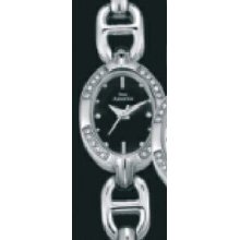 Time America Ladies` Stainless Link Bracelet Watch With Black Oval Face