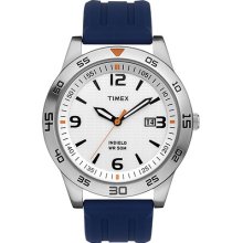 Timex Gent's Stainless Steel Case Date Blue Rubber Watch T2n696