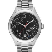 Timex Intelligent Quartz Men's Perpetual Calender Watch With Black Dial And Stainless Steel Bracelet - T2n505