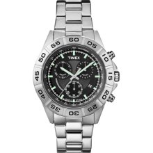 Timex Men's Chronograph Black Dial Watch, Silver-Tone Bracelet