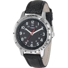 Timex Men's Stainless Steel Case Black Leather Watch T2n639