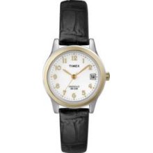 Timex T2N252 Tmx Wmns Two Tone Lthr Strap White dial,, date window Black leather strap