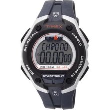 Timex T5K416 Men's Ironman 30-Lap Oversize Blue Rubber Strap Silver Re