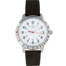 Timex Weekender White Dial Black Leather Strap Gents Watch T2n638