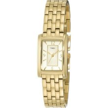 Timex Womens Classics Rectangle Gold Tone Brass Bracelet Watch T2n050