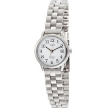 Timex Womens Ez Reader White Indiglo Night Light Dial Stainless Steel Watch