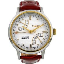 Timex Womens T2n568 Intelligent Quartz T Series Perpetual Calendar Red Croco Lea