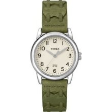 Timex Women's T2n903 Weekender Green Leather Strap Watch