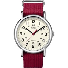 Timex Women's Weekender T2N751 Red Nylon Quartz Watch with White Dial