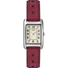 Timex Women's Weekender T2N906 Red Calf Skin Quartz Watch with White Dial