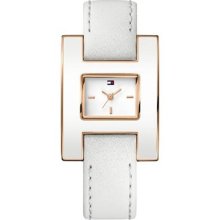 Tommy Hilfiger Women's Two-tone Stainless Steel Watch (Large, white leather strap.)