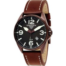 Torgoen Swiss T10103 Men's 45Mm Aviation Watch With Brown Ip Case And Brown Italian Leather Strap