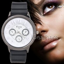 Trendy 3d Number Dial Black Rubber Wrist Quartz Watch For Man Woman 2 Color 164