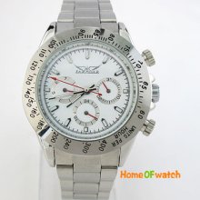 Trendy White Sub-dials Automatic Mechanical Business Mens Steel Wrist Watch Pop