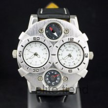 Unique 2 Time Zone Mens Quartz Analog Sport Watch Gift