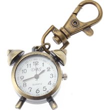 Unisex Alarm Clock Design Alloy Analog Quartz Keychain Watch (Bronze)