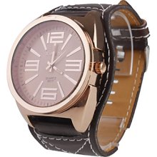 Unisex Big Dial Style Leather PU Quartz Wrist Watch (Brown)