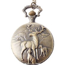 Unisex Deer Style Steel Analog Quartz Pocket Watch (Bronze)