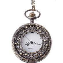 Unisex Hollow Engraving Style Analog Steel Quartz Pocket Watch (Bronze)