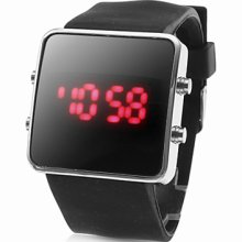 Unisex Silicone Style Sports LED Red Wrist Watch (Black)