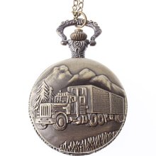 Unisex Train Style Steel Analog Quartz Pocket Watch (Bronze)