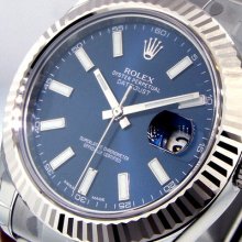 Unworn Mens 41 Mm Rolex Steel Datejust Ll Blue Stick Dial Model 116334