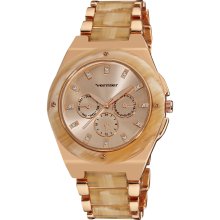 Vernier Women's Rose Tone Bone Resin Faux Chrono Bracelet Watch