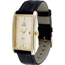 Vicence Men's Polished Rectangular Case Watch,14K - Black - One Size